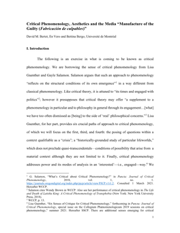 Critical Phenomenology, Aesthetics and the Media “Manufacture of the Guilty (Fabricaciόn De Culpables)”