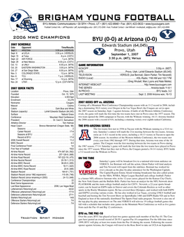 BRIGHAM YOUNG FOOTBALL BYU Athletic Communications • 30 SFH • Provo, UT • (801) 422-8948 • Fax: (801) 422-0633 • Football Contact Info