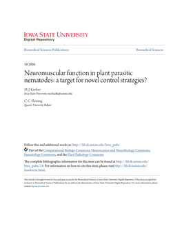 Neuromuscular Function in Plant Parasitic Nematodes: a Target for Novel Control Strategies? M