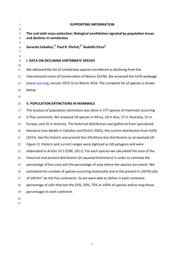 SUPPORTING INFORMATION the Real Sixth Mass Extinction