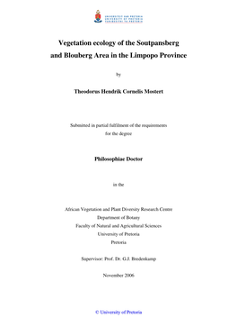 Vegetation Ecology of the Soutpansberg and Blouberg Area in the Limpopo Province