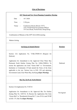 651St Rural and New Town Planning Committee Meeting