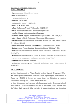 Curriculum Vitae Et Studiorum Scheda Personale