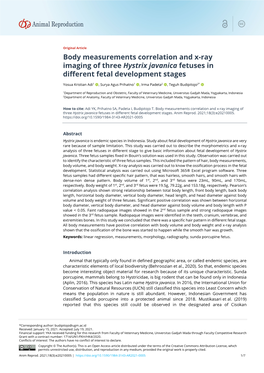 Body Measurements Correlation and X-Ray Imaging of Three Hystrix Javanica Fetuses in Different Fetal Development Stages