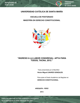 Ingreso a La Labor Congresal: Apta Para Todos, Tacna, 2012.”