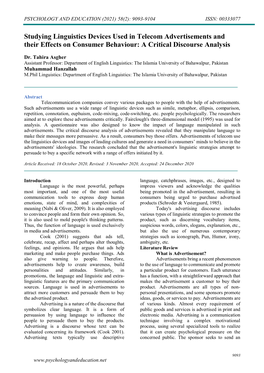 Studying Linguistics Devices Used in Telecom Advertisements and Their Effects on Consumer Behaviour: a Critical Discourse Analysis