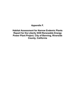 Appendix F. Habitat Assessment for Narrow Endemic Plants Report For