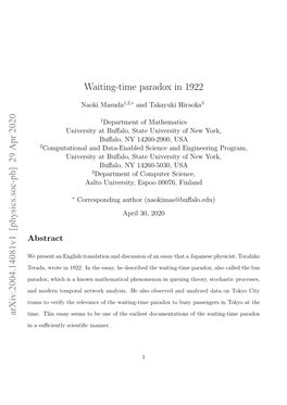 Waiting-Time Paradox in 1922 Arxiv:2004.14081V1 [Physics.Soc