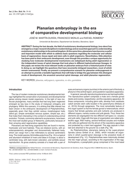 Planarian Embryology in the Era of Comparative Developmental Biology JOSÉ M