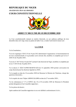 Arrêt N° 008/2020/CC/ME Du 3 Décembre 2020