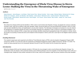 Understanding the Emergence of Ebola Virus Disease in Sierra Leone: Stalking the Virus in the Threatening Wake of Emergence April 20, 2015 · Research