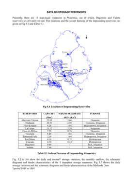 Presently, There Are 11 Man-Made Reservoirs in Mauritius, out of Which, Dagotière and Valetta Reservoirs Are Privately Owned. T