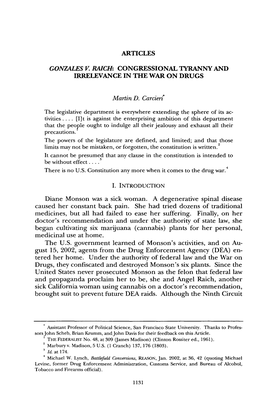 Gonzales V. Raich: Congressional Tyranny and Irrelevance in the War on Drugs