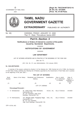 Tamil Nadu Government Gazette Extraordinary