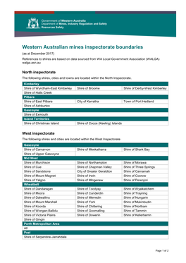 Western Australian Mines Inspectorate Boundaries