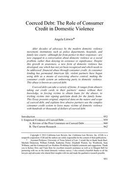 Coerced Debt: the Role of Consumer Credit in Domestic Violence