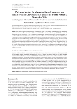 El Caso De Punta Patache, Norte De Chile Local Feeding Patterns of the South American Sea Lion Otaria Byronia: Case of Punta Patache, Northern Chile