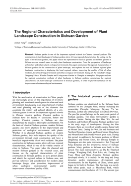 The Regional Characteristics and Development of Plant Landscape Construction in Sichuan Garden