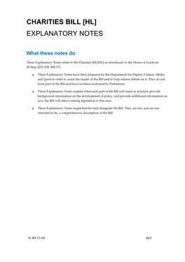 Charities Bill [Hl] Explanatory Notes