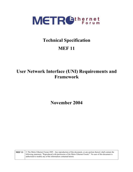 User Network Interface (UNI) Requirements and Framework