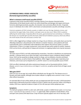 CUTANEOUS SMALL-VESSEL VASCULITIS (Formerly Hypersensitivity Vasculitis)