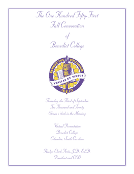 The One Hundred Fifty-First Fall Convocation of Benedict College