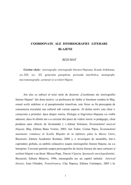 Coordonate Ale Istoriografiei Literare Blajene