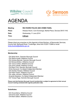 Agenda Document for Wiltshire Police and Crime Panel, 11/06/2014 14:00