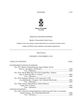 HANSARD 11-62 DEBATES and PROCEEDINGS Speaker