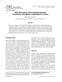 DNA Barcoding of Six Diogenid Species (Crustacea: Decapoda: Paguroidea) in Korea