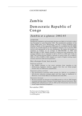 Zambia Democratic Republic of Congo Zambia at a Glance: 2002-03