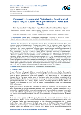 Comparative Assessment of Phytochemical Constituents of Raphia Vinifera P.Beauv and Raphia Hookeri G