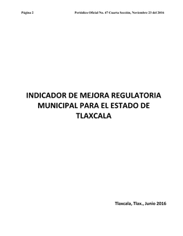 Indicador De Mejora Regulatoria Municipal Para El Estado De Tlaxcala