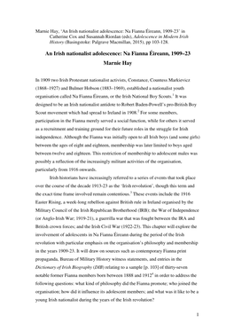 An Irish Nationalist Adolescence: Na Fianna Éireann, 1909–23 Marnie Hay