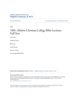 Abilene Christian College Bible Lectures - Full Text ACU Press