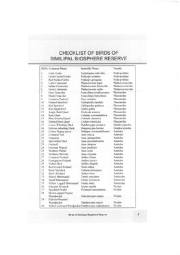 Checklist of Birds of Similipal Biosphere Reserve