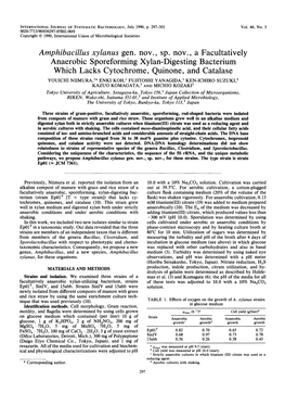 Amphibacillus Xylanus Gen. Nov. , Sp. Nov. , a Facultatively Anaerobic Sporeforming Xylan-Digesting Bacterium Which Lacks Cytoch