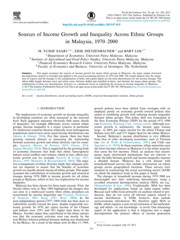 Sources of Income Growth and Inequality Across Ethnic Groups in Malaysia, 1970В