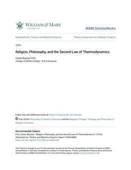 Religion, Philosophy, and the Second Law of Thermodynamics