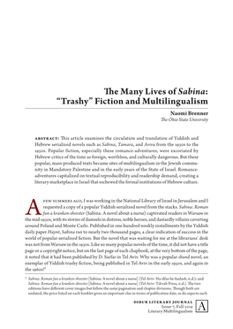 The Many Lives of Sabina: “Trashy” Fiction and Multilingualism Naomi Brenner the Ohio State University