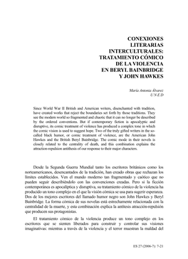 Conexiones Literarias Interculturales: Tratamiento Cómico De La Violencia En Beryl Bainbridge Y John Hawkes