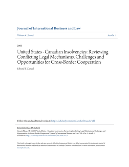 Canadian Insolvencies: Reviewing Conflicting Legal Mechanisms, Challenges and Opportunities for Cross-Border Cooperation Edward T