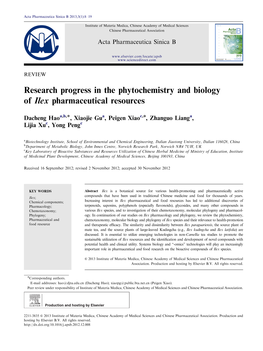 Research Progress in the Phytochemistry and Biology of Ilex Pharmaceutical Resources