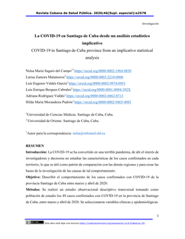 La COVID-19 En Santiago De Cuba Desde Un Análisis Estadístico Implicativo COVID-19 in Santiago De Cuba Province from an Implicative Statistical Analysis