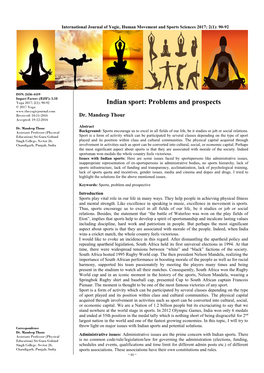 Indian Sport: Problems and Prospects © 2017 Yoga Received: 18-11-2016 Dr