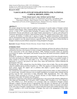 Vascular Plants of Surajpur Wetland, National Capital