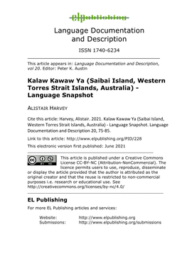Language Documentation and Description