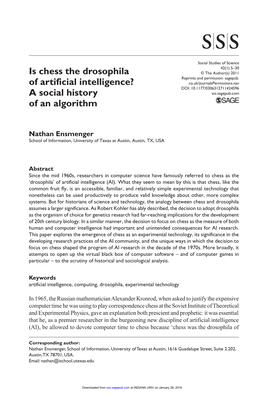 Is Chess the Drosophila of Artificial Intelligence? a Social History of an Algorithm