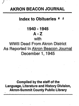 AKRON BEACON JOURNAL Index to Obituaries