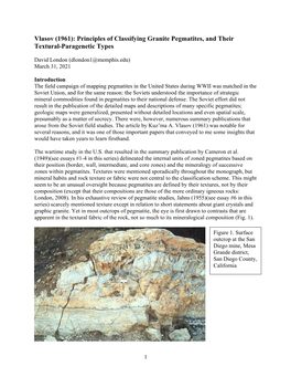 Vlasov (1961): Principles of Classifying Granite Pegmatites, and Their Textural-Paragenetic Types